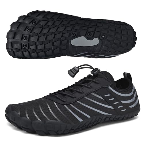 GemChve Zapatos Descalzos Mujer Hombre Zapatos de Agua Ligero Respiratorio Rápido Secado y Minimalismo Barefoot Zapatillas Mujer Hombre Zapatos de Deportes Acuaticos Black 45 EU