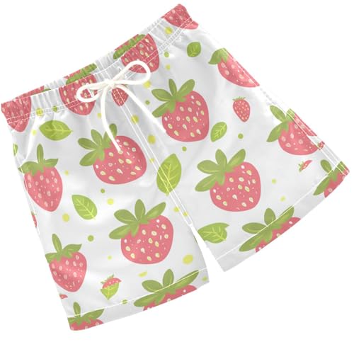 Pigsaly Boys' Swim Board Shorts Red Strawberry Leaves Boy's Swim Trunks Kids Swimwear S