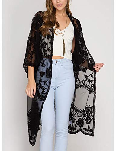 Bsubseach Lace Kimonos for Women 2025 Beach Mesh Duster Cardigan Open Front Swimsuit Cover Ups2