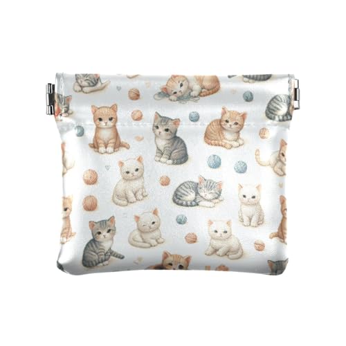 Playful Cats Coin Purse Leather Pouch Change Purse, Squeeze Coin Pouch for Cards, Keys & Lipsticks, Unisex