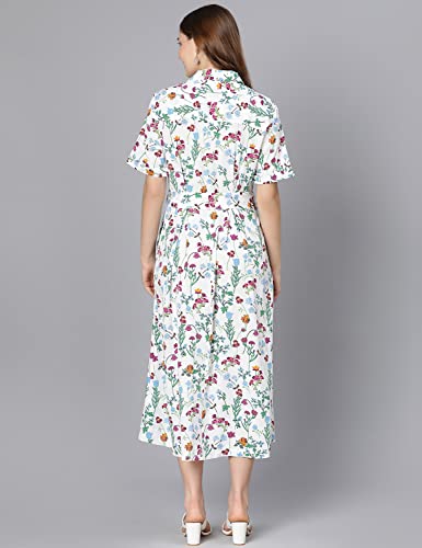 Image of oxolloxo Women Cotton Half Sleeves Shirt Style Party Dress