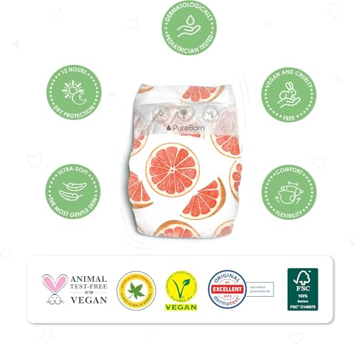 Image of PureBorn Organic Natural Bamboo Baby Disposable Diapers-Size 1 by Fratelli |From 2 To 5 Kg|Assorted Print|Premium Super Soft| Maximum Leakage Protection|Eco Friendly Nappies|New Born Essentials S1-204s