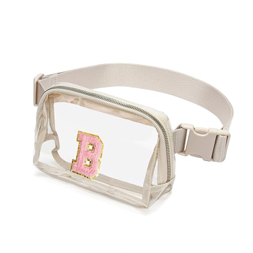 Marsupio trasparente con lettera iniziale patch approvato per donne e ragazze borsa a tracolla per concerti sport viaggi escursionismo corsa Beige B