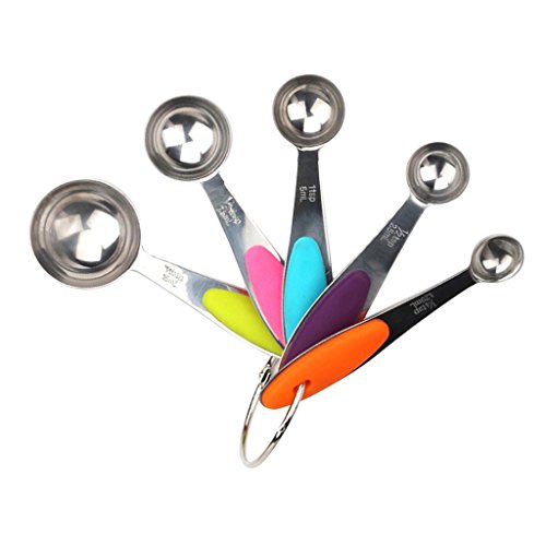 Copos e colheres medidores – Conjunto de 10 – Aço inoxidável, cabo de silicone macio