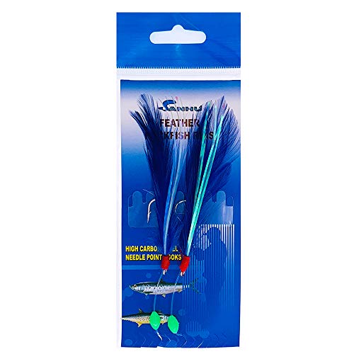 Sanhu Rock Cod Feather Rigs 3/0 Blue/White - 10 Packs - Item # 472