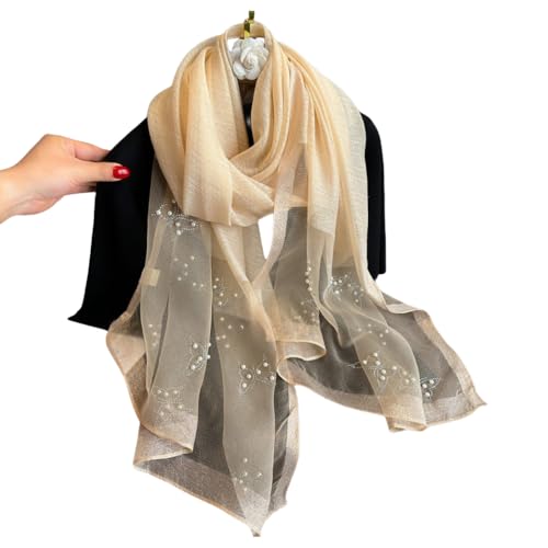 Women Simulation Silk Scarf Lightweight Fashion Shawl Neck Scarf Beaded Long Scarves