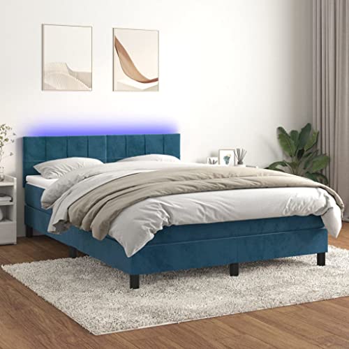 SKM Cama Box Spring colchón y LED tercio Azul Oscuro 140x190 cm,Mobiliario,Camas y Accesorios,Camas y somieres,Azul,60.73 kg,3134403