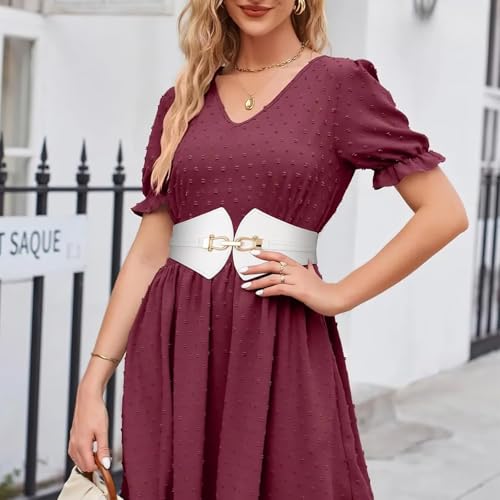 Women's Elastic Leather Wide Belt, Vintage Stretch Genuine Leather Belt for Jeans Dress2