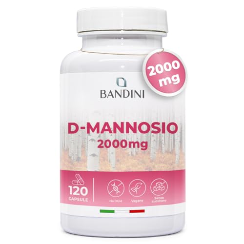 Bandini® D Mannosio per Cistite, 2.000 mg D-Mannosio Puro per Dose Giornaliera ad Alto Dosaggio, Per il Benessere e Supporto delle Vie Urinarie, Mannosio 100% Vegan & Senza OGM,120 Capsule Pure