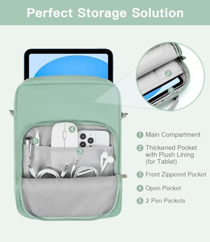 Image of MoKo 9-11 Inch Tablet Sleeve Bag Handle Carrying Case with Shoulder Strap Fits iPad Pro /Air /A16 11 inch,iPad 10th 10.9,i-Pad 9 /8 /7th 10.2,iPadAir 5 /4th 10.9,i-Pad 9.7,Tab S8 /S9 11 inch, Cyan