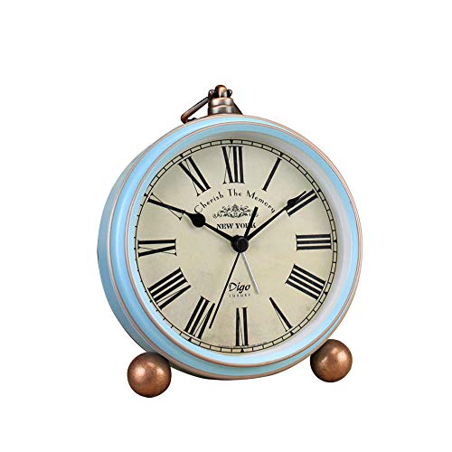 HeQiao Vintage Silent Non-Ticking Desk Alarm Clocks (Blue)