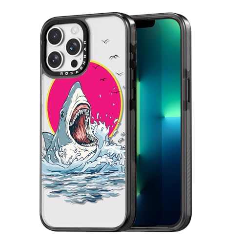 Coque iPhone 13 antichoc Rosarnnah noire avec motif requin tendance et mignon 6.1"