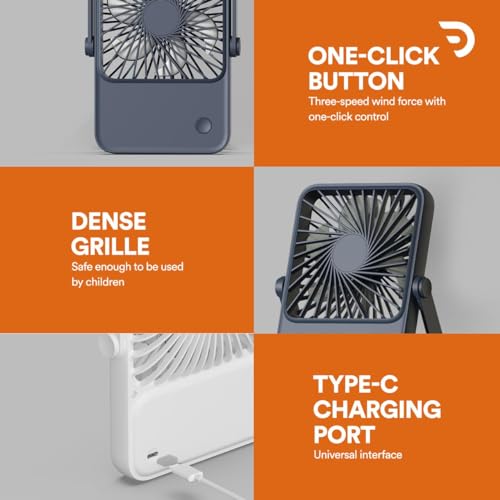 Image of Dravina Portable Desk Fan Battery Operated - 3000mAh, Foldable, 3 Speed Modes Strong Airflow, Small Personal Fan with 180 Adjustable Tilt Angle, Quiet Cooling Fan for Home, Office, Dorm