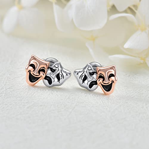 YAFEINI Theatre Gifts Sterling Silver Comedy Tragedy Mask Stud Earrings Face Earrings Drama Masks Jewelry for Women3