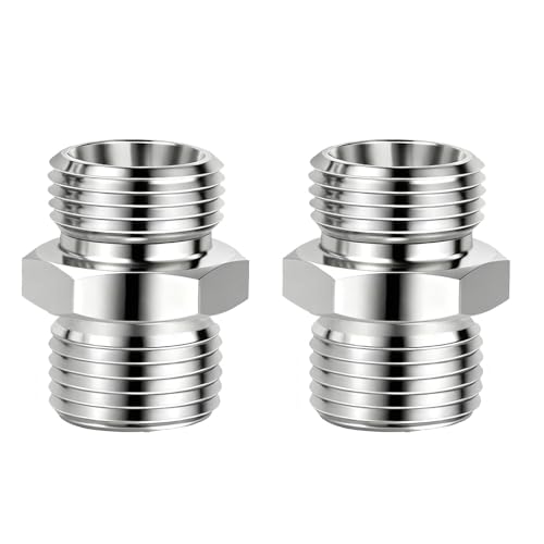 Image of 2 Pcs M16 to M16 stainless steel adapter fittings, suitable for small excavators, for connector conversion, diameter reduction or expansion, and full-bore straight pipe connector connections.