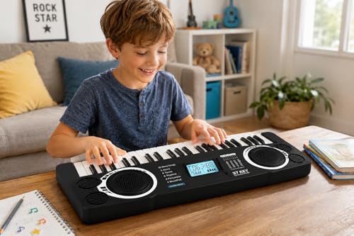 Image of Braintastic Kids Piano Keyboard with Microphone, 37 Keys, 8 Rhythms, 8 Tones with 6 in-Built Demos & Song Recording Feature for Boys & Girls (Black Mini)