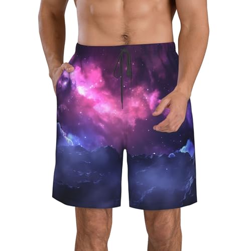 Men's Swim Trunks Quick Dry Board Shorts Mens Bathing Suit Swimsuits Magic Galaxy Sky Purple Beach Shorts with Pockets