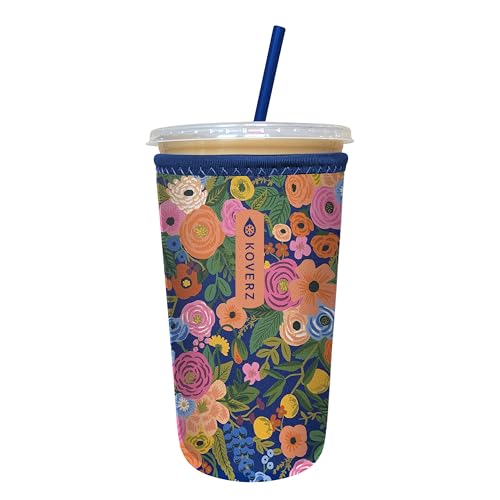 Image of Iced Coffee Sleeve, Insulated Neoprene Cup Sleeve, Fits a 24 Oz. Coffee Cup, Washable and Reusable, Iced Coffee Accessories, Medium Spring Bouquet