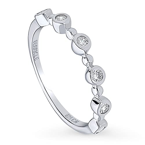 BERRICLE Sterling Silver Bubble Wedding Rings Bezel Set Round Cut Cubic Zirconia CZ Bead Anniversary Half Eternity Ring for Women, Rhodium Plated Size 4-10