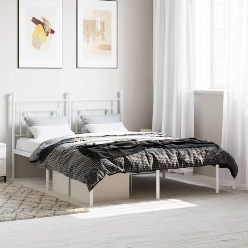 Nqyjm - Marco de cama de metal sin colchón y cabecera, color blanco, 135 x 190 cm, somier de láminas de fácil montaje, para dormitorio, hotel, dormitorio L37H4387