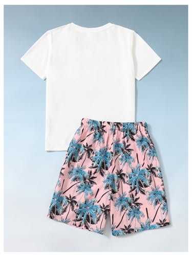 Image of Floerns Boy's 2 Piece Outfit Summer Tropical Short Sleeve Tee Shirt and Shorts Set