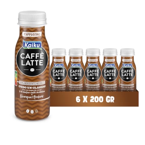KAIKU CAFFÈ LATTE - Cappuccino Pack 6 x 200 ml, Café Frío con Leche y Cacao, Listo para Tomar, Formato Pequeño, Elaborado con Café Arábica, de Nicaragua y Honduras, sin Gluten y con Lactosa