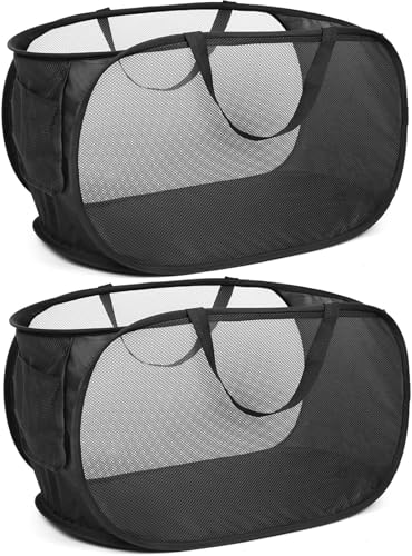 Lot de 2 paniers à linge pliables 75L – corbeille à linge sale pop-up 36×36×58 cm avec anses, panier à linge pour salle de bain, buanderie, chambre et...