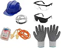 Kit Obras Capacete + Óculos + Protetor Plug + Luva Corrugada Azul