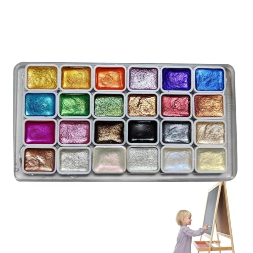 Bitong 24 Colori Di Vernici Acquerello Metalliche, Set Di Pittura Ad Acquerello, Tavolozza Di Pittura Acquarello Tinta Unita Glitter Set Di Pittura Pigmentata Acquerello Solido