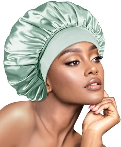 BONNET QUEEN Silk Bonnet for Sleeping Women Satin Bonnet Hair Wrap with Elastic Wide Band Sleep Cap for Curly Hair Night Cap