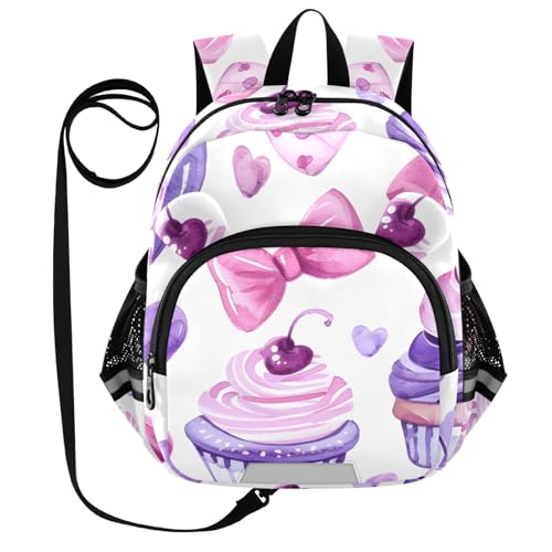 Kid's Backpack for Boys & Girls Toddler Bag Heart Candy and Cupcakes Backpack with Safety Leash
