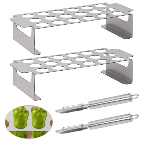 2 Pack Jalapeno Popper Holder for Grill with Jalapeno Corer Tool For Use In Chili Roaster and Ovens Perfect for Cooking Chili Chicken Legs Wings or Peppers