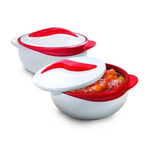 Pinnacle Isolierte Auflaufform mit Deckel 1.5 qt. Hot Pot Speisenwärmer/Kühler,tolle Thermo-Suppen-/Salat-Servierschale,Bestes Geschenkset für Mütter,Feiertage Rot/Weiß