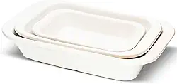 Kit 3 Travessas Refratárias Assadeira Cerâmica Retangular Multiuso para Servir, Forno, Micro-ondas - E-FCS Store (Branco)