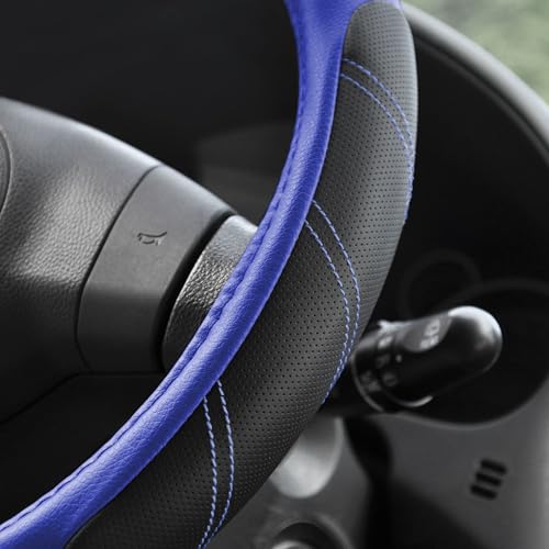 Image of Elantrip Steering Wheel Cover Leather 15 1 /2-16 inch Universal Padded Soft Grip Breathable for Car Truck SUV Jeep Anti Slip Blue and Black