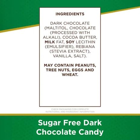 Image of Premium Sugar Free Candy Dark Chocolate Assortment - 1 lb (16 oz, 32 Pcs) Bulk - Individually Wrapped Zero Sugar Solid Dark Chocolate - Diabetic Sugar Free made with Stevia