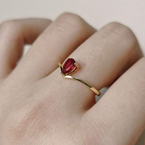 Michooyel 18K Gold Ruby Rings Simple Pear Cut Solitaire Rings Promise Ring2