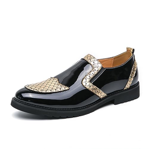 Men's Tuxedo Patent Loafers Snake Print Classic Slip-On Dress Shoes