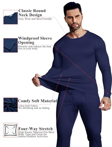 Ekouaer Men's Long Johns Thermal Underwear Comfy Soft Elastic Fabric Base Layer Set Cold Weather Warm Top and Bottom2