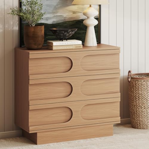Image of Nathan James Iris 3 Drawer Dresser, Mid-Century Modern Solid Wood Dresser for Bedroom, Raw Oak