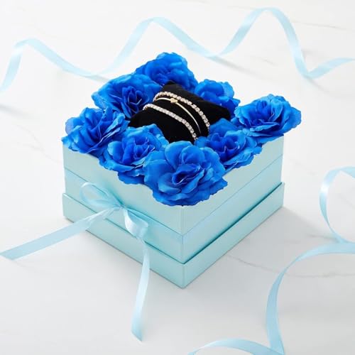 Image of Bright Creations Blue Roses Artificial Flowers - Set of 50 3 in Stemless Silk Roses - Royal Blue Reusable Water-Resistant Faux Bouquet Decor for Wedding & Home