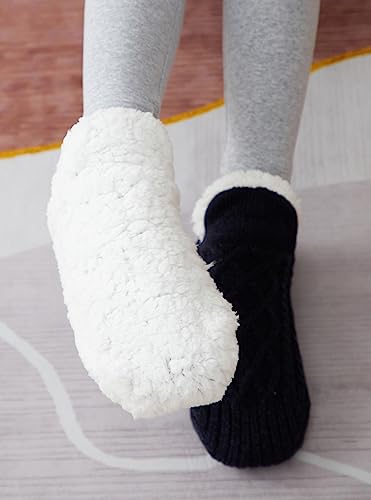 Image of Women Knitted Slipper Socks Cozy Sherpa Fuzzy Socks Non Slip Socks Winter Indoor Double Layer Bedroom Slipper Socks
