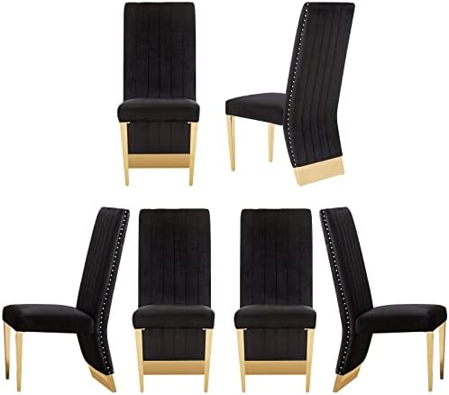 AZhome Dining Chairs Black Velvet Kitchen Dining Room Chair Contemporary Upholstered Chairs with Gold Legs Set of 6