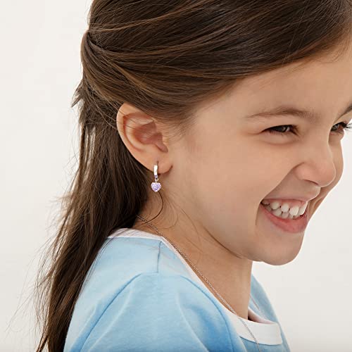 925 Sterling Silver Small Hoop CZ Heart Dangle Earrings for Toddlers & Girls - Adorable Heart Dangle Earrings with Sparkling Cubic Zirconia for Fashionable and Stylish Look - Hypoallergenic Jewelry2