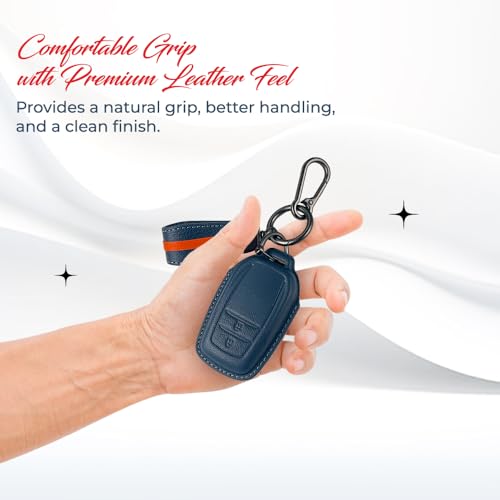 Image of keyzone Royal Leather Key Cover with Strap fit for Toyota Innova Crysta, Innova HyCross, Hilux, 2-Button Smart Key