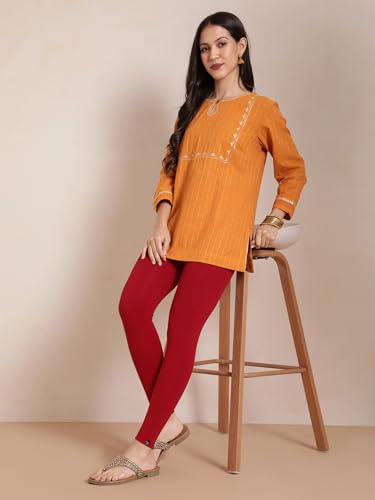 Image of TWIN BIRDS Super Stretchable Cotton Elasthane Fabric Ankle Length Leggings for Women