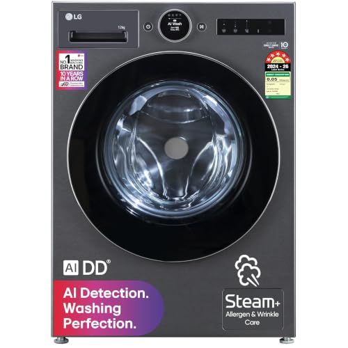Image of LG 12 Kg, 5 Star, AI DD Technology, Steam+, Wi-Fi, Smart Digital Dial, Fully-Automatic Front Load Washing Machine (FX1412N9K, Reduce allergens & wrinkles, TurboWash 360˚, 2026 Model, Matt Black)
