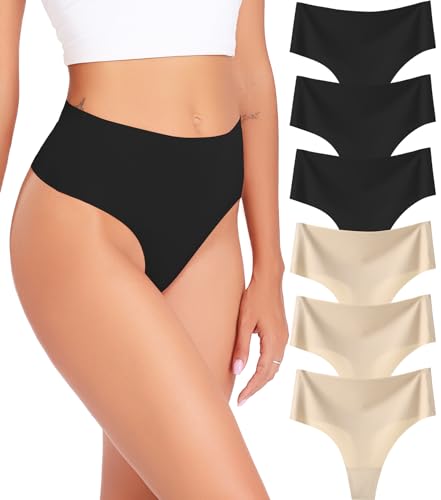 Image of Wealurre Womens Underwear High Waisted Seamless Thongs for Women Breathable No Show Panties for Ladies 6 Pack