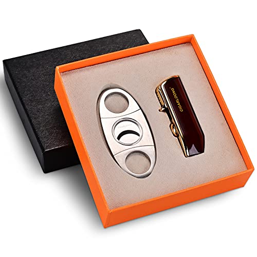 CIGARLOONG Ensemble Coupe-Cigare et Briquet Double Lame et Briquet Butane Rechargeable à Jet (Rouge)