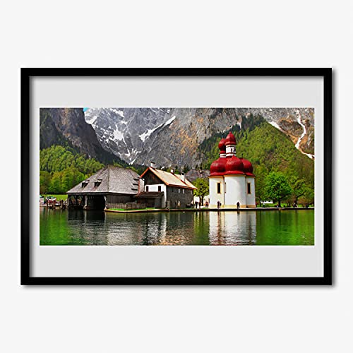 Affiche encadrée 70x50 cm paysage de la maison des arbres de montagne cadre en MDF